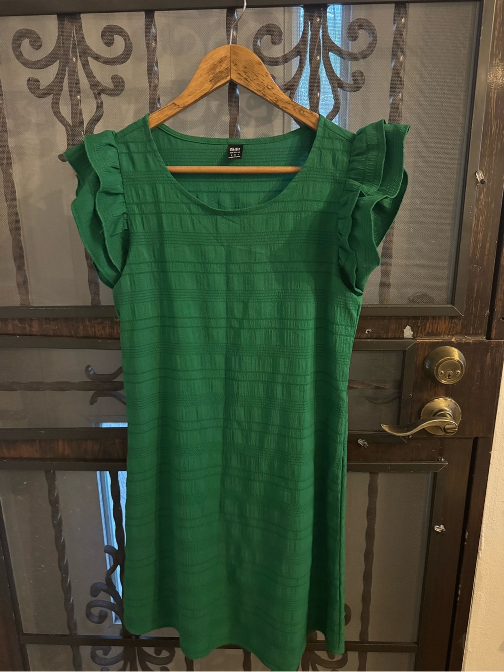 SHEIN Emerald Green Ruffle-Sleeve Mini Dress